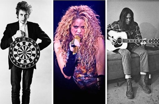 Taugen die Songs von Bob Dylan, Shakira und Neil Young (von links) inzwischen auch als Kapitalanlage? Foto: Sony/Don Hunstein, imago/Zuma, Warner/Emily Dyan Ibarra