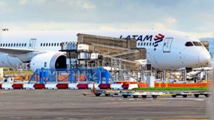 Die betroffene Boeing 787-9 Dreamliner steht am Dienstag auf dem Flughafen von Auckland/Neuseeland. Die Behörden haben den Flugschreiber sichergestellt. Foto: AFP/Brett Phibbs