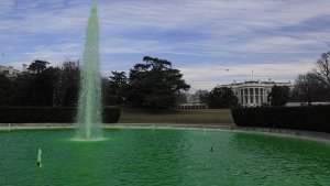 St. Patricks Day in Washington: Die Fontäne vor dem Weißen Haus sprudelt grasgrün. Foto: dpa