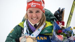 Denise Herrmann hat bei der Biathlon-WM in Östersund einen ganzen Medaillensatz gewonnen. Foto: dpa
