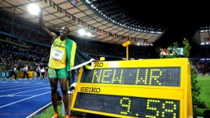 Der 100-Meter- Fabelweltrekord von Usain Bolt aus dem Jahr 2009 ist noch immer gültig. Foto: dpa/Nietfeld