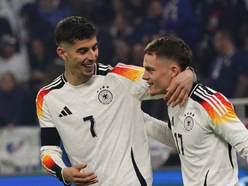 Zu welchem Song jubelt künftig die deutsche Nationalmannschaft um Kai Havertz (l.) und Florian Wirtz? Foto: IMAGO/Chai v.d. Laage
