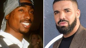 Für Tupac Shakur (l.) wurde der Kronen-Ring angefertigt, der nun Rapper Drake gehört. Foto: [M] Image Press Agency/ImageCollect.com / imago/agefotostock