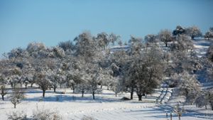 Die Landschaft bei Lenningen im Kreis Esslingen ist von Schnee überzogen. Foto: Ines Rudel