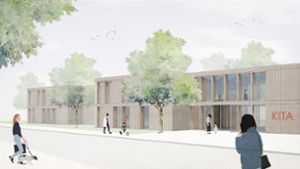 Die Visualisierung zeigt die geplante Holzfassade des neuen Kinderhauses. Foto: MGF Architekten