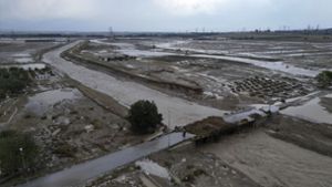 Nea Lefki: Hochwasser und Schlamm bedecken den Boden nach einem Rekordregen. Foto: AP/dpa/Vaggelis Kousioras