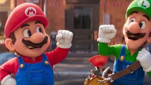 Mario (l.) und Luigi auf der großen Leinwand. Foto: Nintendo and Universal Studios