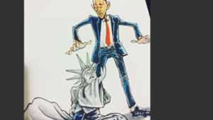 Amerika mag gar nicht lassen von Barack Obama, will dieser auf Twitter verbreitete Cartoon sagen. Foto: Twitter/@NeYoCompound