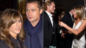 Zwischen diesen Bildern liegen über 15 Jahre: Jennifer Aniston und Brad Pitt im Jahr 2004 (links) und 2020. Foto: dpa/Vanstory/AFP/McIntyre