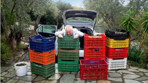 Erich Scheer fährt die frisch geernteten Oliven mit einem Leihwagen zur Presse. Foto: privat