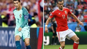 Cristiano Ronaldo (links) aus der portugiesischen Nationalmannschaft und der Waliser Gareth Bale zählen zu den charismatischen Spielern während der Fußball-EM. Sie sind fit für die Spiele im Viertelfinale. Foto: EPA