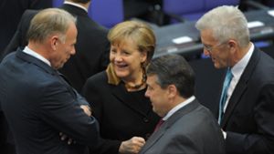 Merkel und Trittin (l) kennen sich aus vielen Jahren parlamentarischer Arbeit. Foto: Sören Stache/dpa