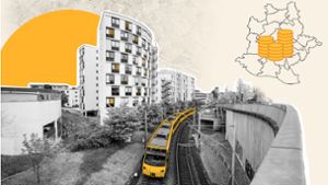 Die Bahngleise trennen in Möhringen neue Mehrfamilienhäuser von Wohnheimsblöcken. Foto: Lichtgut/Montage: Scholz