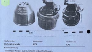 Eine Handgranate des Typs M75 wurde sehr wahrscheinlich von dem mutmaßlichen Täter auf eine Trauergemeinde in Altbach bei Esslingen geworfen. Foto: StZN/Feyder