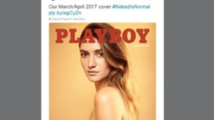 Das Cover der Playboy-Ausgabe März/April 2017: Das Covermädchen darf laut „Playboy“ nun wieder ausgezogen zu sehen sein. Foto: Twitter/@Playboy