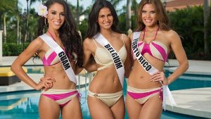 Brittany Bell, Miss Guam 2014 (links) Anissa Blondin, Miss Belgien 2014 (Mitte) und Gabriela Berrios, Miss Puerto Rico 2014. Foto: Miss Universe Organization