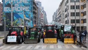 Bauernprotest in Brüssels EU-Viertel. Foto: Benoit Doppagne/Belga/dpa