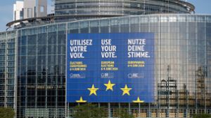 Eine riesiges Transparent wirbt am Europäischen Parlament in Straßburg für die Europawahlen. Foto: Jean-Francois Badias/AP/dpa