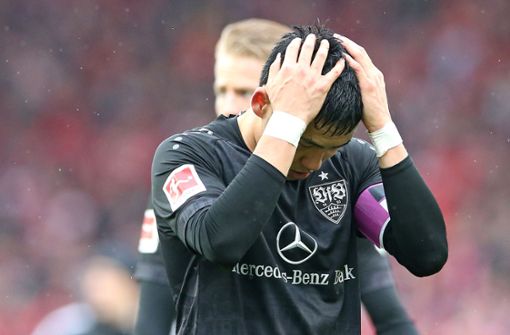 Verzweifelter Kapitän: Wataru Endo nach der Niederlage des VfB Stuttgart beim 1. FC Union Berlin. Foto: Baumann/Cathrin Müller