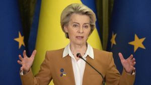 Ursula von der Leyen hat am Donnerstag ein weiteres Sanktionspaket gegen Russland angekündigt. Foto: dpa/Efrem Lukatsky