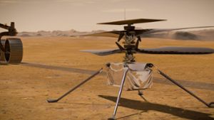 Die von der NASA zur Verfügung gestellte Illustration zeigt den „Ingenuity“-Hubschrauber auf der Marsoberfläche. Foto: Nasa/JPL-Caltech/dpa