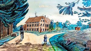 Eine  Illustration aus dem Fundus des Heimatmuseums  zeigt das  ehemalige Schulgebäude.Foto: Heimatmuseum Althütte Foto:  