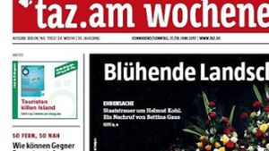 Diese Titelseite der Tageszeitung „taz“ zum Tod von Helmut Kohl stieß auf heftige Reaktionen. Foto: Twitter