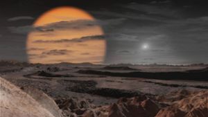 So könnte man es sich vorstellen: T Coronae Borealis ist ein Doppelsternsystem mit einem Weißen Zwerg und Roten Riesen (im Hintergrund). Foto: Imago/StockTrek Images