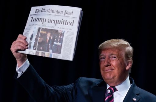 Donald Trump feiert den Freispruch am Ende des Amtsenthebungsverfahrens. Foto: dpa
