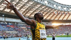 Nur ein Sieg fehlt Usain Bolt jetzt noch, um der erfolgreichste Leichtathlet der WM-Geschichte zu sein. Der 200-Meter-Erfolg am Samstag war bereits sein zweiter Titel bei den Weltmeisterschaften in Moskau und sein siebtes WM-Gold insgesamt. Foto: dpa