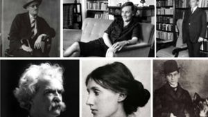 Hätten alle den Literatur-Nobelpreis verdient gehabt – gingen aber leer aus: James Joyce, Astrid Lindgren, Robert Musik, Franz Kafka, Virginia Woolf und Mark Twain (von links oben im Uhrzeigersinn). Foto:  