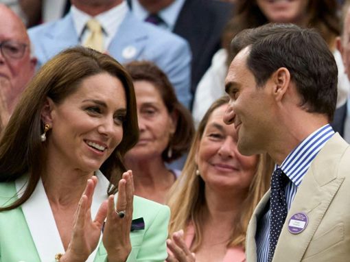 Prinzessin Kate und Roger Federer am 4. Juli in der Royal Box des All England Lawn Tennis and Croquet Club in Wimbledon. Foto: imago/Avalon.red
