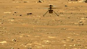 Der  Nasa-Helikopter „Ingenuity“ hat seinen zweiten Flug auf dem Mars erfolgreich absolviert. Der „Perseverance“-Rover der Nasa machte am 22. April 2021 dieses Foto mit einer seiner Kameras. Foto: Nasa/JPL-Caltech/MSSS
