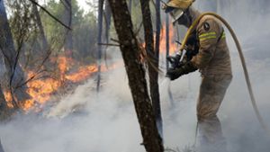 Feuerwehrleute der Nationalen Republikanischen Garde löschen einen Waldbrand in dem Dorf Rebolo in der Nähe von Ansiao in Zentralportugal. Foto: Armando Franca/AP/d/a