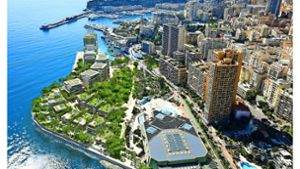 Die Visualisierung zeigt, wie die  künstliche Halbinsel im Meer vor Monacos Küste aussehen soll. Das Bauprojekt wird mehr als zwei Milliarden Euro kosten. Foto: L’Anse du Portier /Valode et Pistre