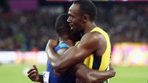 Usain Bolt umarmt Justin Gatlin. Foto: Getty Images Europe