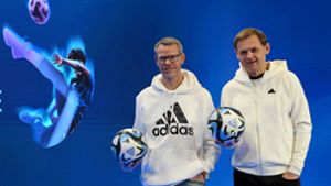 Sie wollen Adidas wieder ein Fundament geben: Finanzchef Harm Ohlmeyer (links) und Geschäftsführer Björn Gulden Foto: AFP/Christof Stache