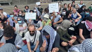 Propalästinensischer Protest auf dem Gelände der Humboldt-Universität Berlin. Foto: Paul Zinken/dpa