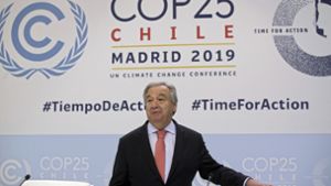 In Madrid hat die 25. UN-Klimakonferenz begonnen. UN-Generalsekretär António Guterres mahnt die Welt: „Beendet den Krieg gegen die Natur.“ Foto: AP/Paul White