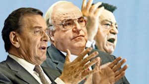 Gerhard Schröder, Helmut Kohl und Franz Josef Strauß wurden als Ministerpräsidenten politische Schwergewichte, die die Republik prägten – die heutigen Länderregierungschefs bleiben blass. Foto: dpa  Montage:  Detsch