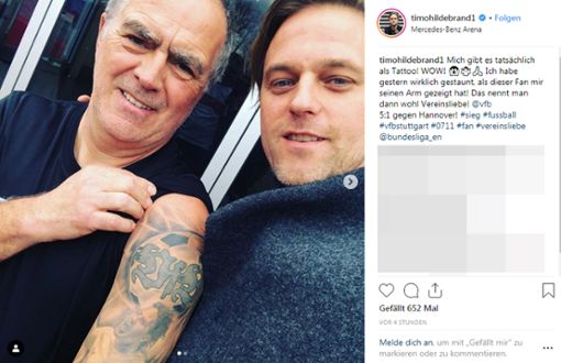 Ex-VfB-Torhüter Timo Hildebrand mit einem sichtlich bekennenden Fan. Foto: Screenshot Instagram/timohildebrand1