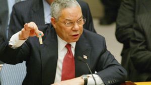 Vor den Vereinten Nationen präsentierte Powell gefälschte Beweise. Foto: dpa/Clary