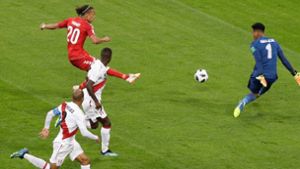 Yussuf Poulsen erzielte den Siegtreffer für Dänemark. Foto: AP