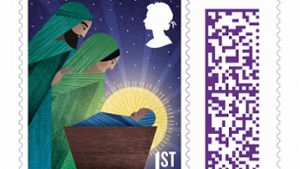 So sieht eine  der sechs neuen Briefmarken mit dem Konterfei der Queen zum Weihnachtsfest aus. Foto: dpa/Royal Mail