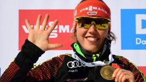 Fünf WM-Titel und eine Silbermedaille: Laura Dahlmeier ist die Strahlefrau der Biathlon-WM in Hochfilzen. Foto: AFP